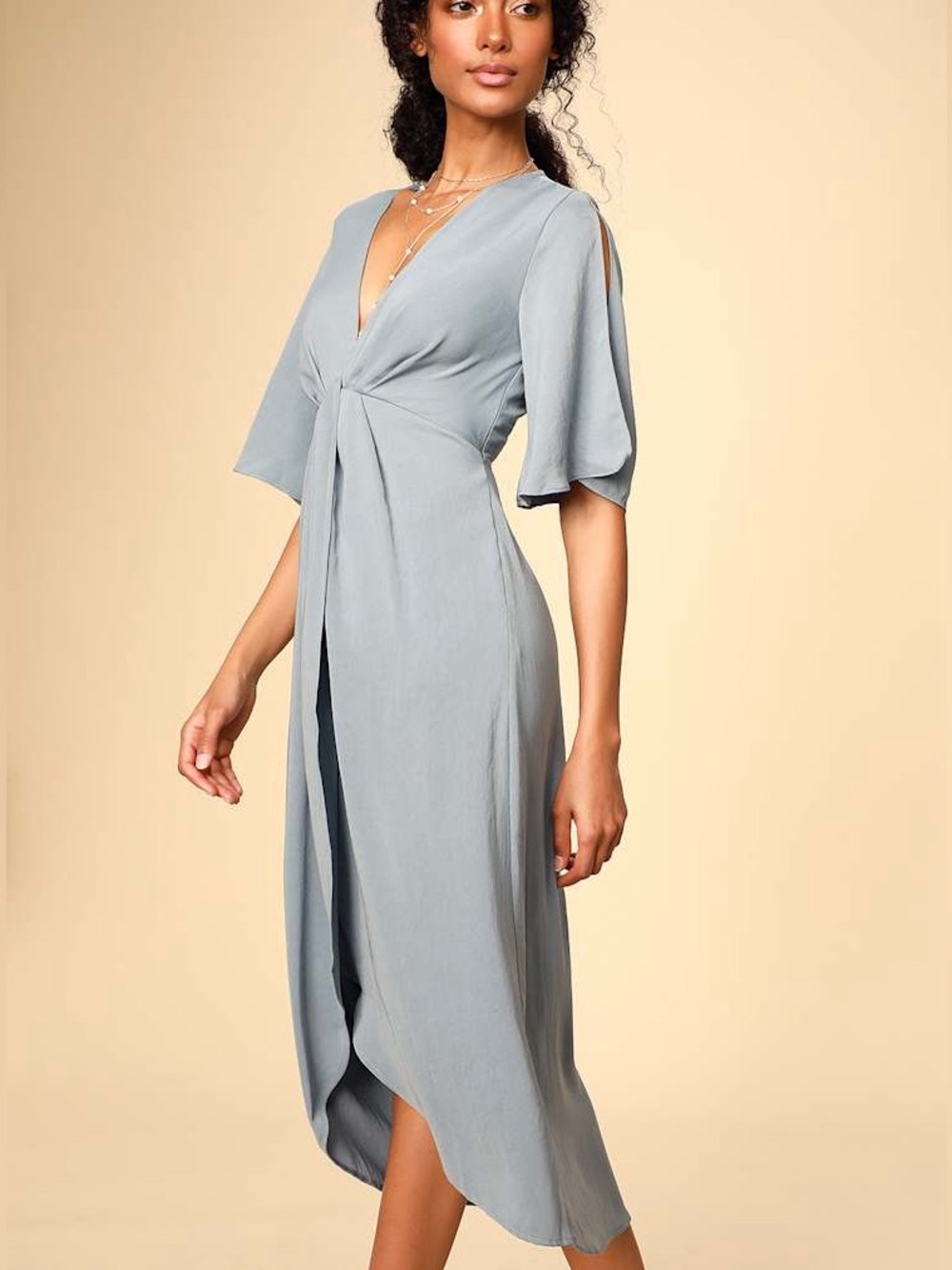 Lulus My Type Slate Blue Midi Dress – Size S | Romantic Minimalism |